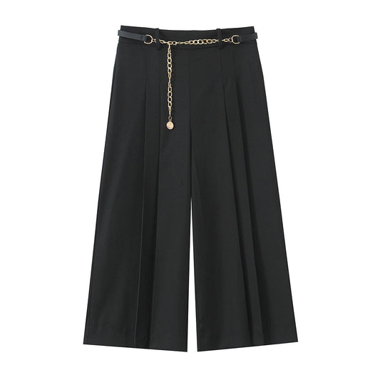 Women's new fashion chain waistband decoration loose versatile pleated shorts retro high waist side zipper women's shorts Mujer