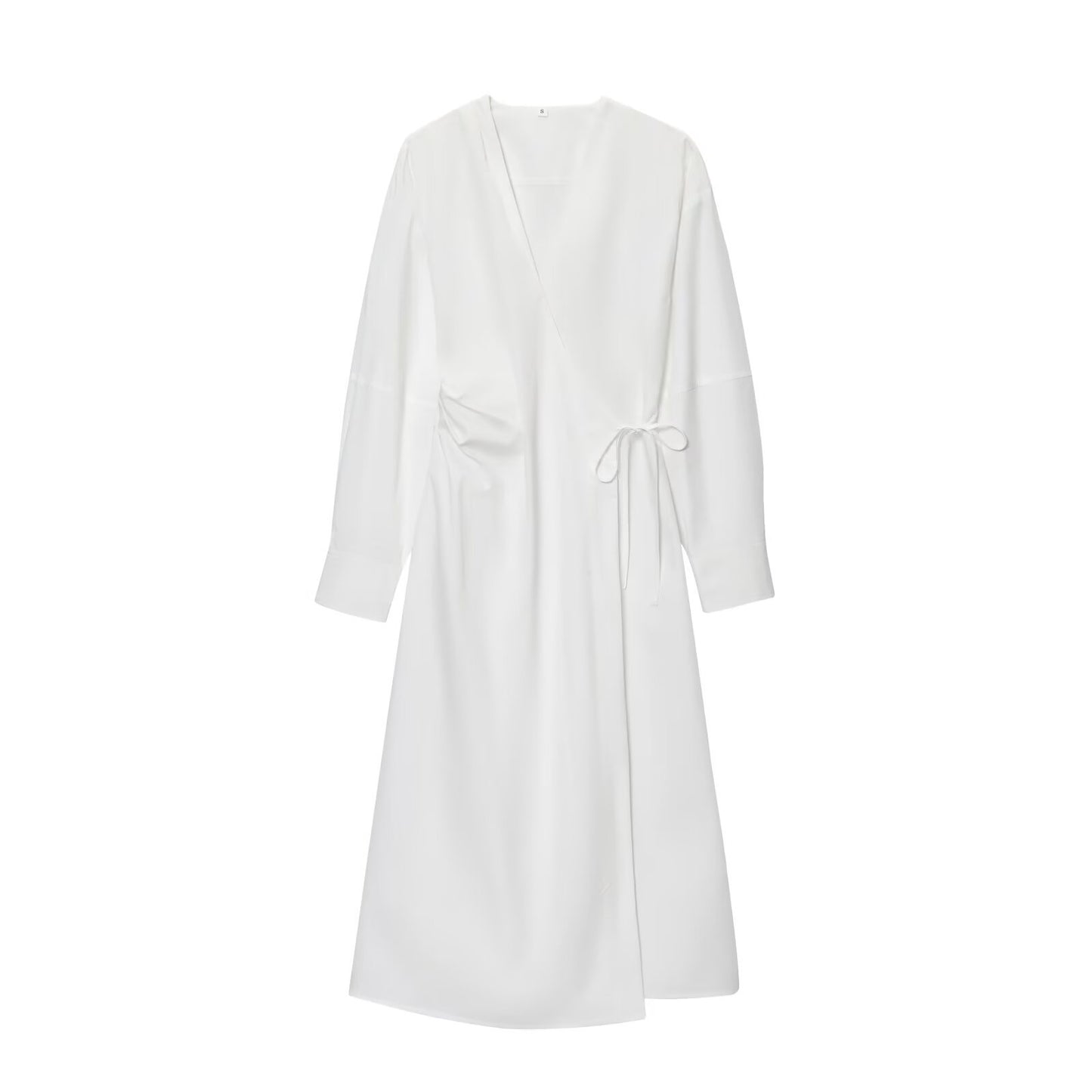 women's new fashion cotton V-neck wrapped shirt style MIDI dress