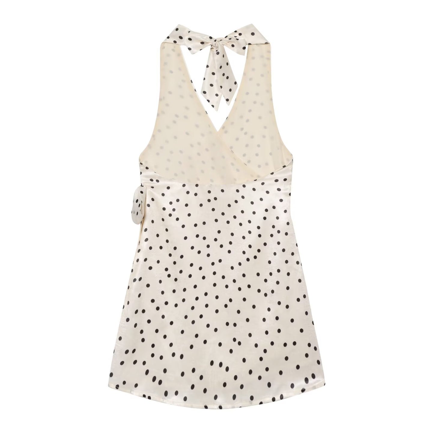 Women's satin textured polka dot halter neck dress