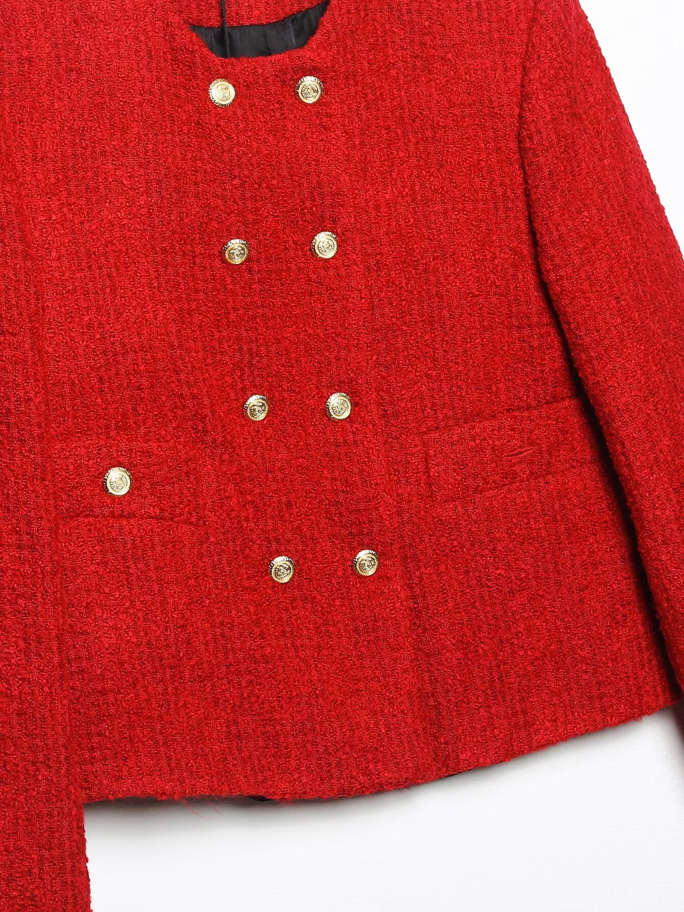 suit Women's 2 pieces short O Neck textured Blazer Coat +Skirt
