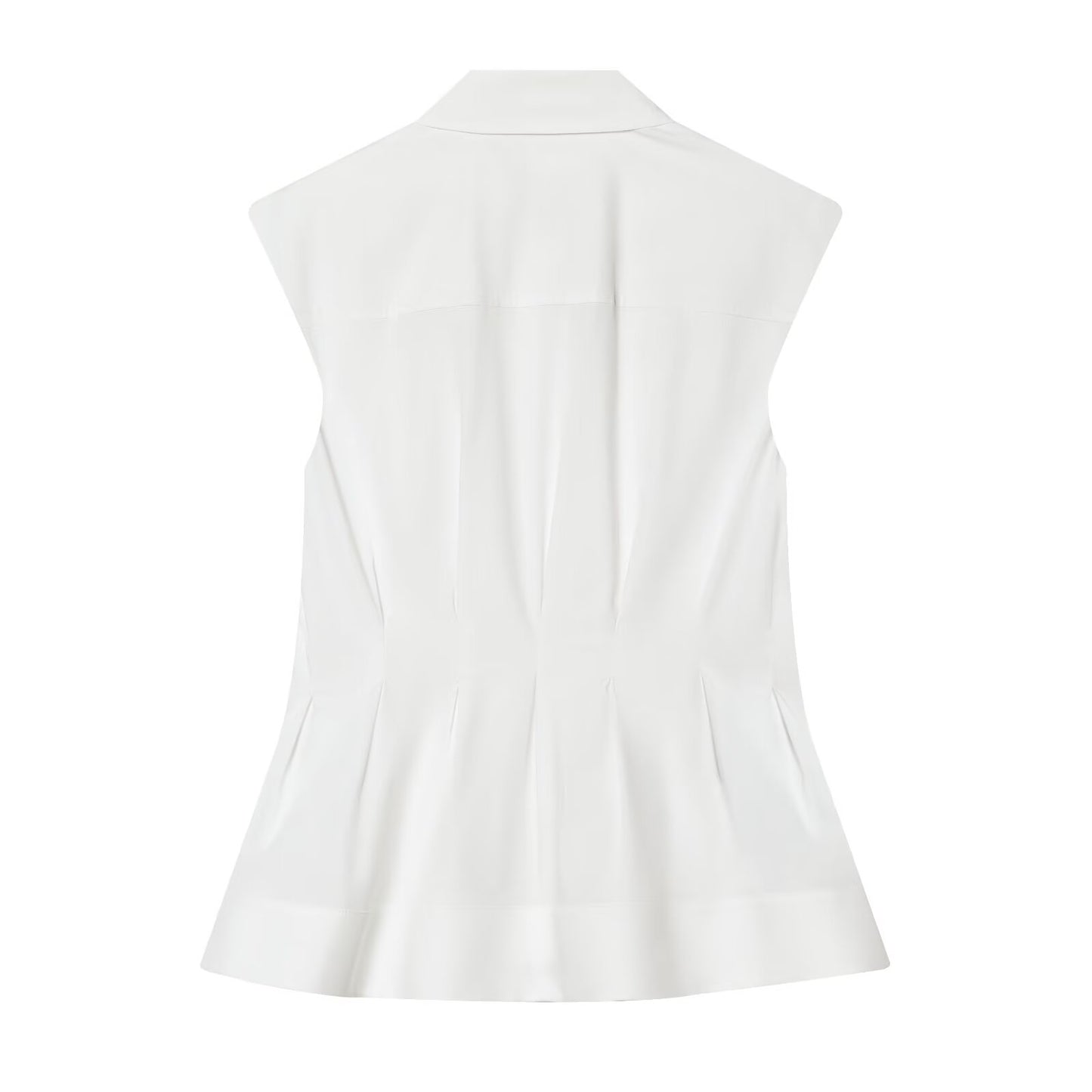 Women's sleeveless pleated button up shirt
