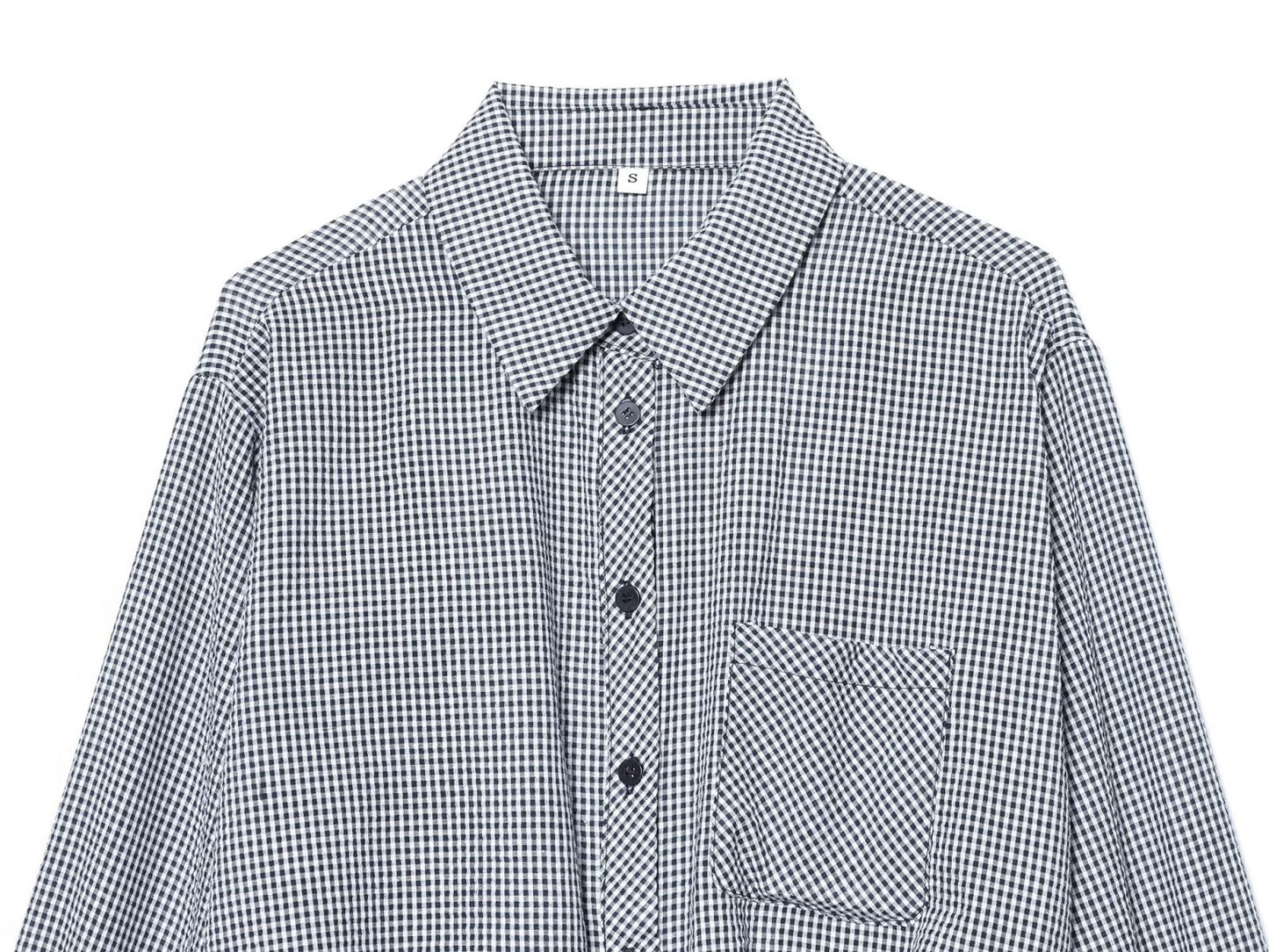 Women's balloon shaped short plaid poplin shirt
