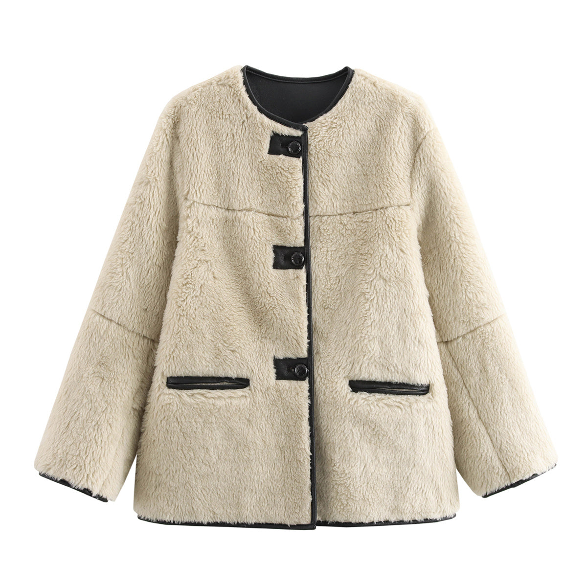 Women's thick warm O Neck Fur Faux Leather Coat