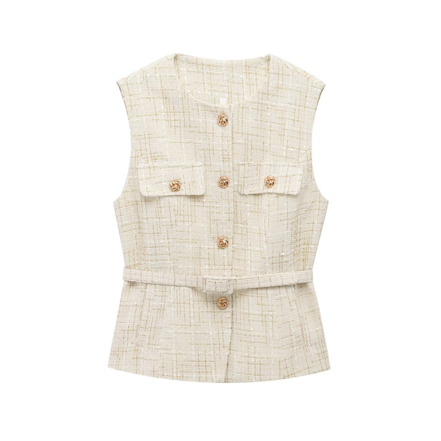 Women's with Belt bead decoration textured vest
