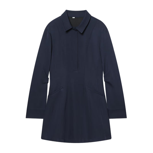 Women's pleated decorative shirt style mini dress