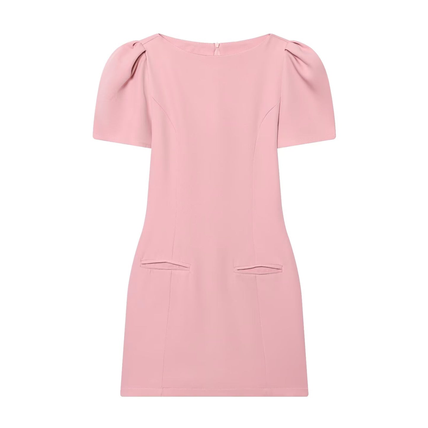 Women's black short sleeved pleated mini dress