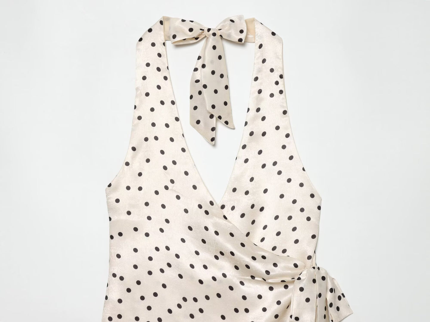 Women's satin textured polka dot halter neck dress