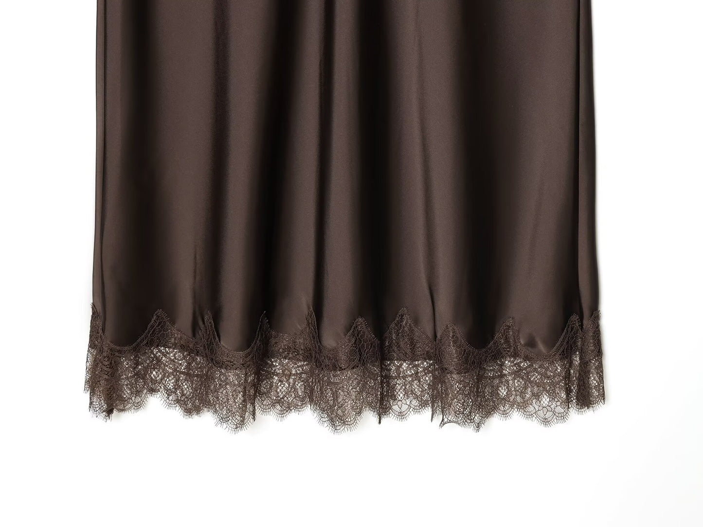 Women's lace hem satin texture MIDI skirt
