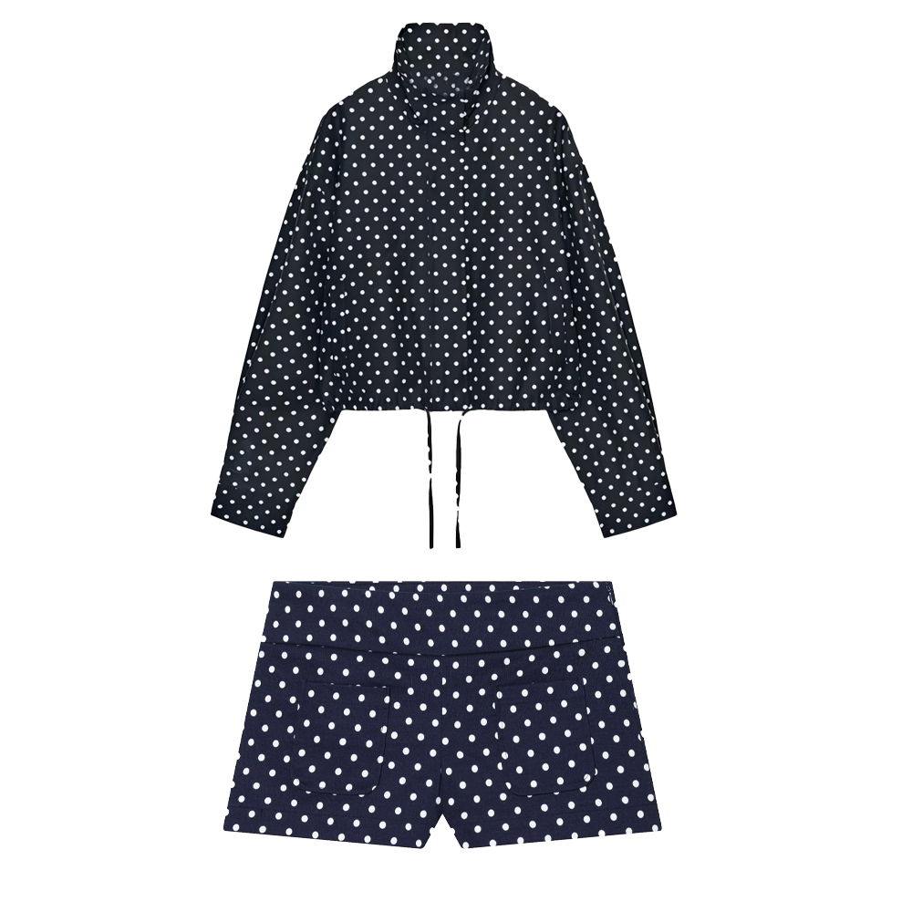 suit Women's 2 pieces polka dot bubble sleeve Coat+ Shorts
