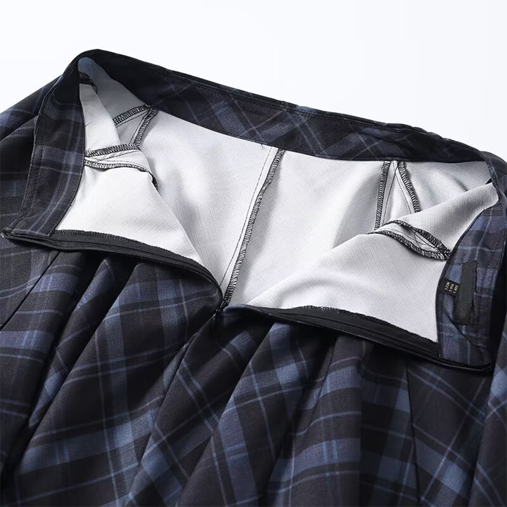 Women's retro plaid patchwork MIDI skirt