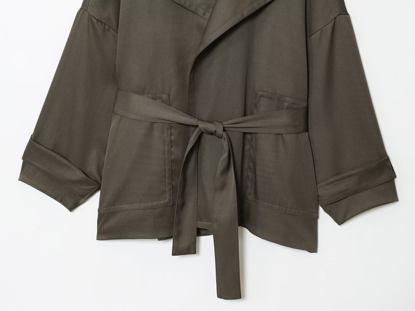 Women's New Fashion With Belt Loose Button-up Lapel Coat+Pants Suit