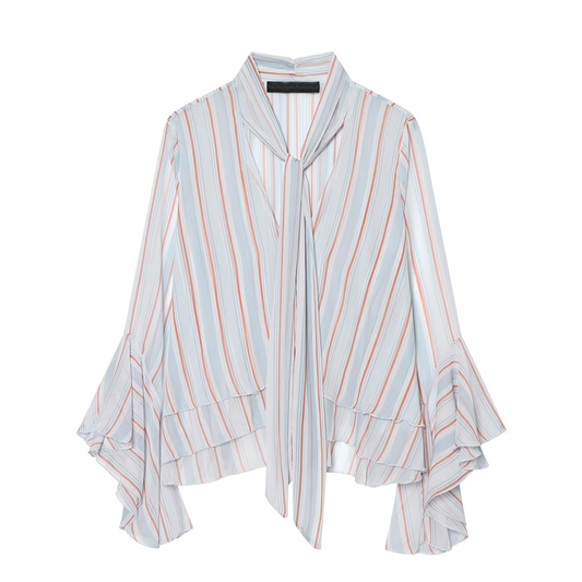 Women's striped ruffle edge ribbon top