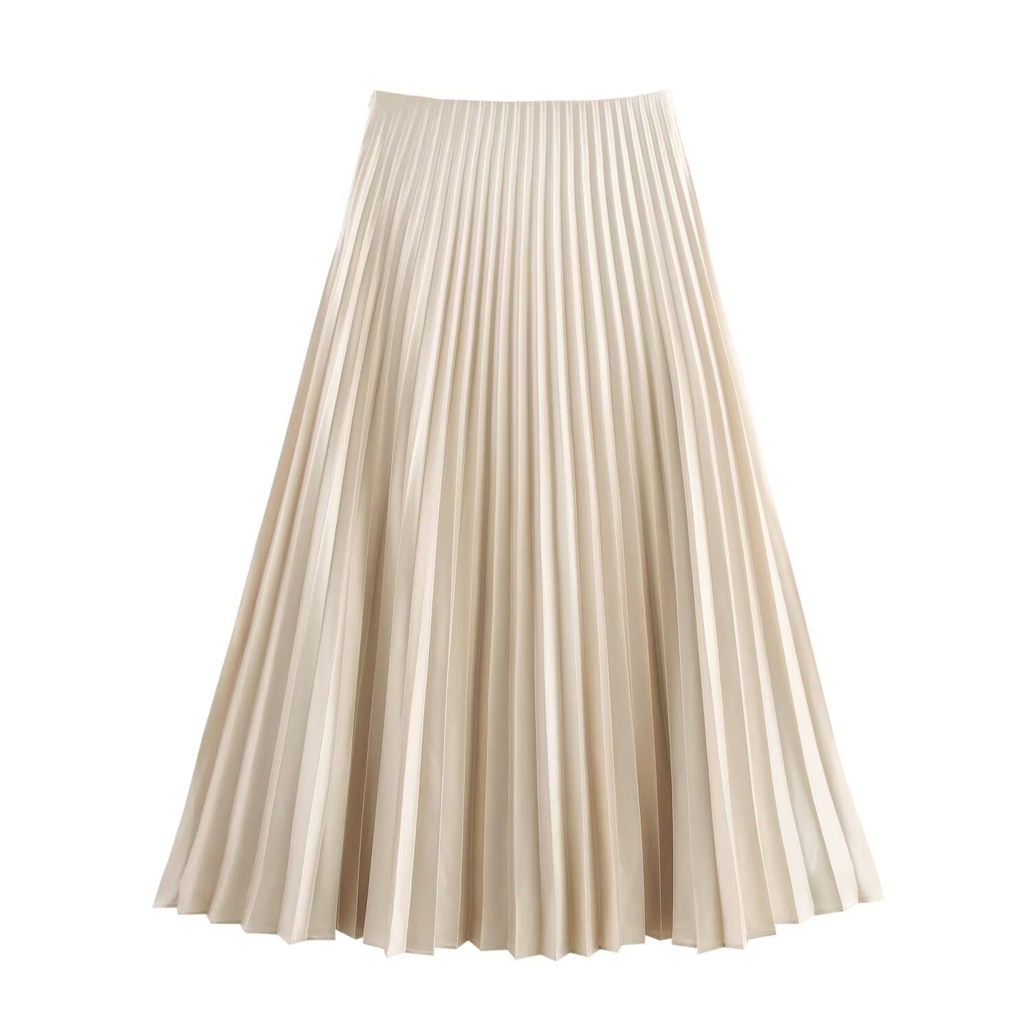 Women's new fashion loose satin texture MIDI skirt casual versatile pleated MIDI skirt retro mid waist side zipper women's skirt Mujer