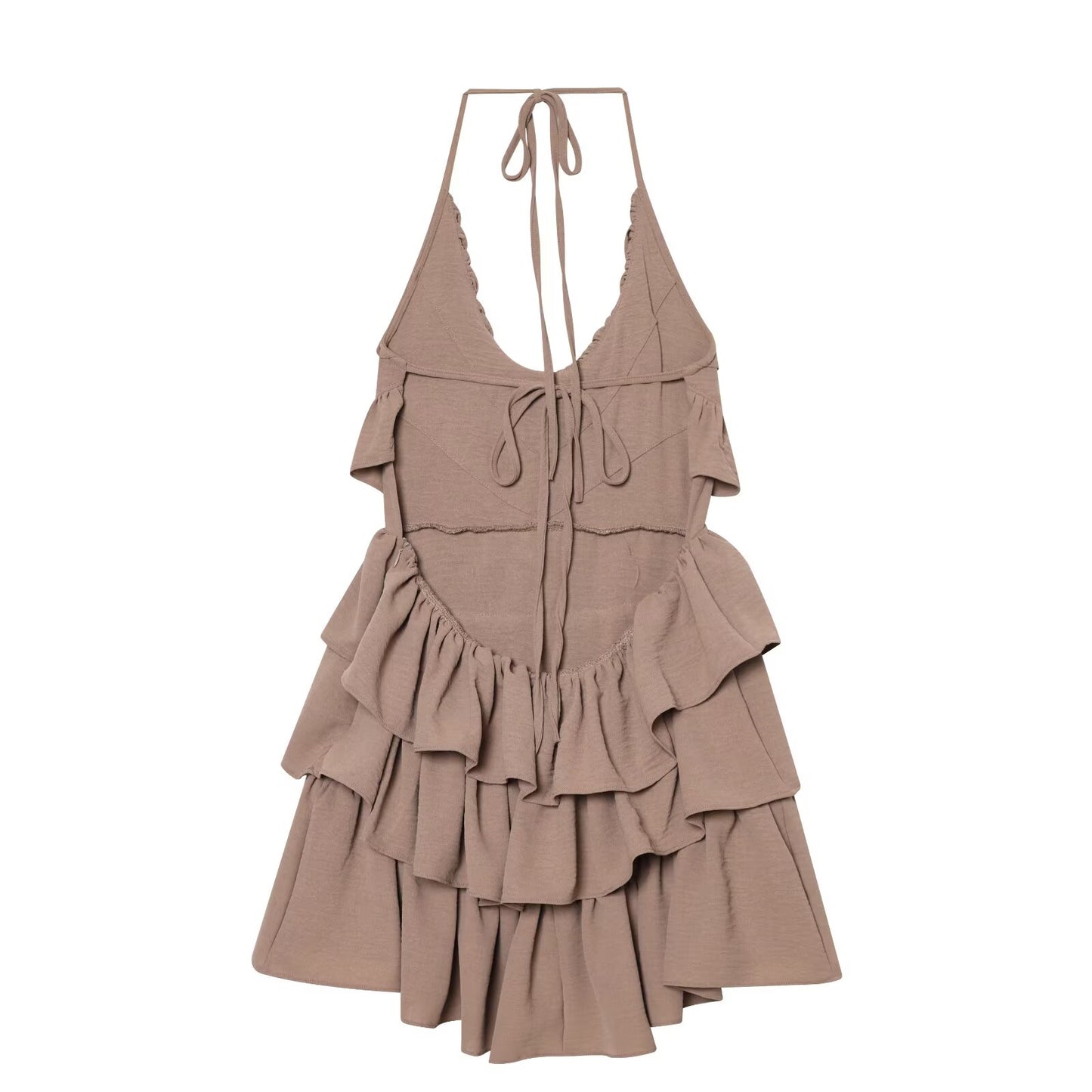 Women's layered decorative chiffon halter neck dress