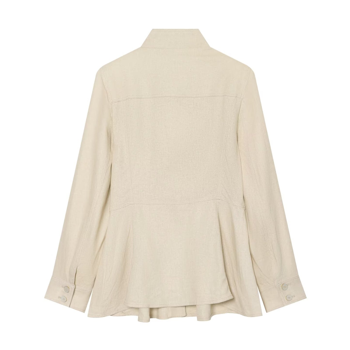 Women's linen blended slim stand collar Coat
