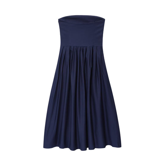 Women's 2025 new fashion sleeveless poplin strapless MIDI dress