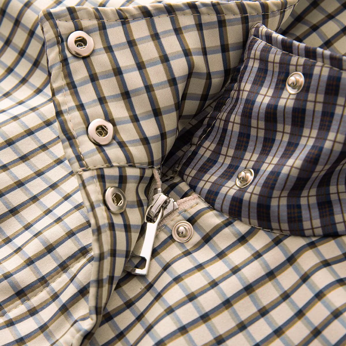 Women's casual stand collar waist cinched plaid Coat