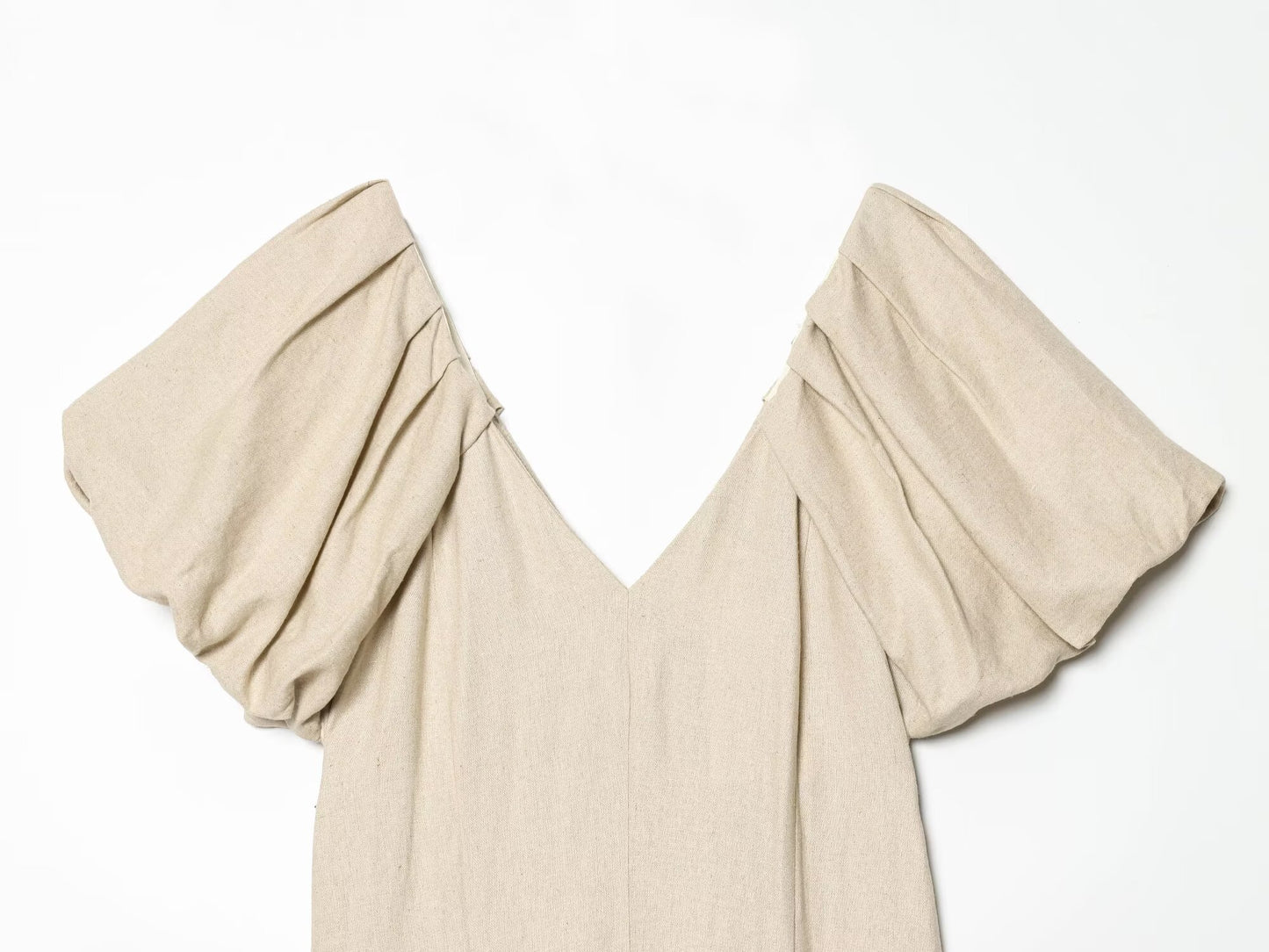 Women's Bubble sleeve Linen Blend Midi Dress