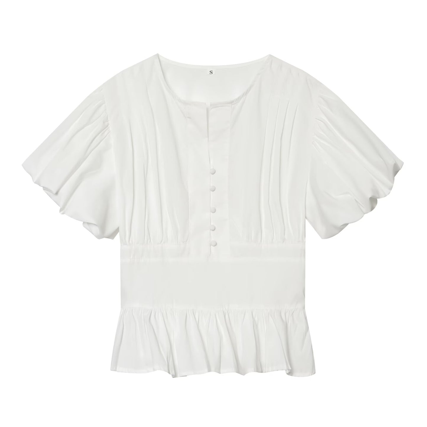 Women's bubble sleeve pleated decorative shirt