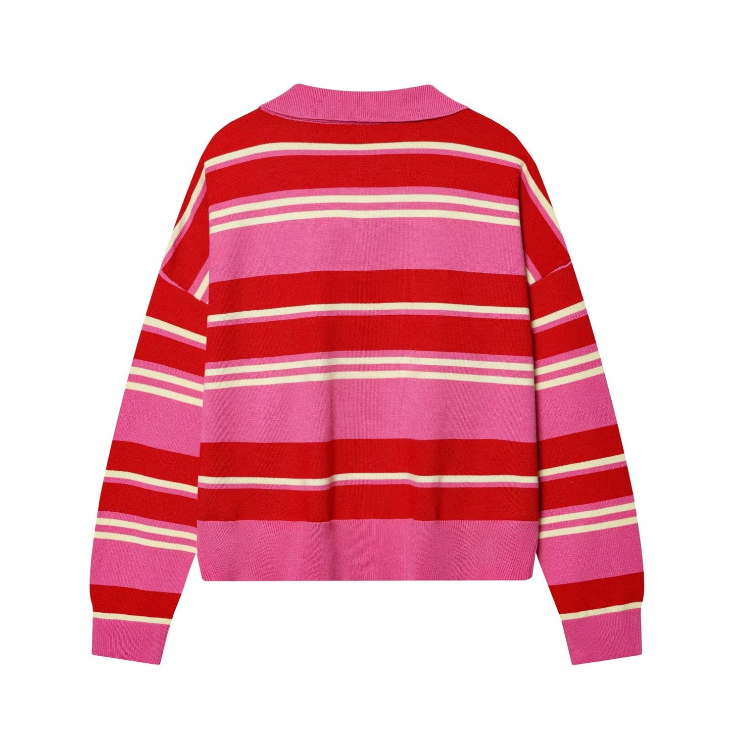 Women's casual striped knitted polo shirt
