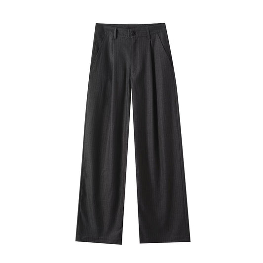 Women's new fashion loose mid waist striped wide leg pants