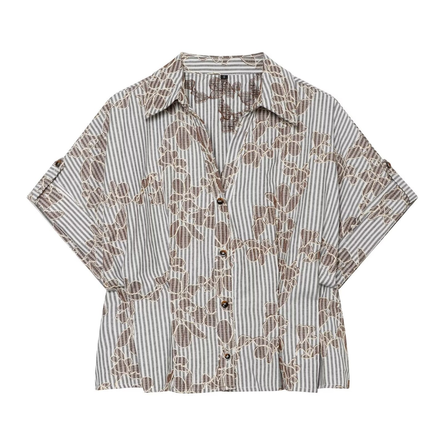 Women's beaded embroidered short shirt