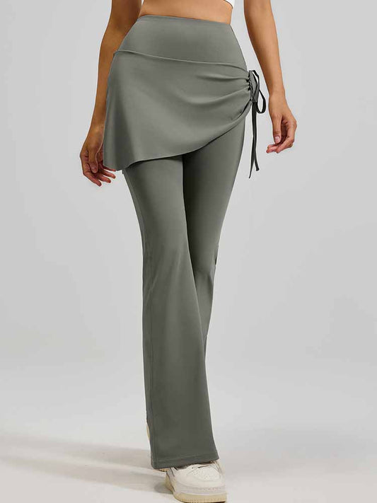 LU Women's new Joker wrinkled trumpet skirt fake two pieces of micro La Pilates high waist hip yoga pants.
