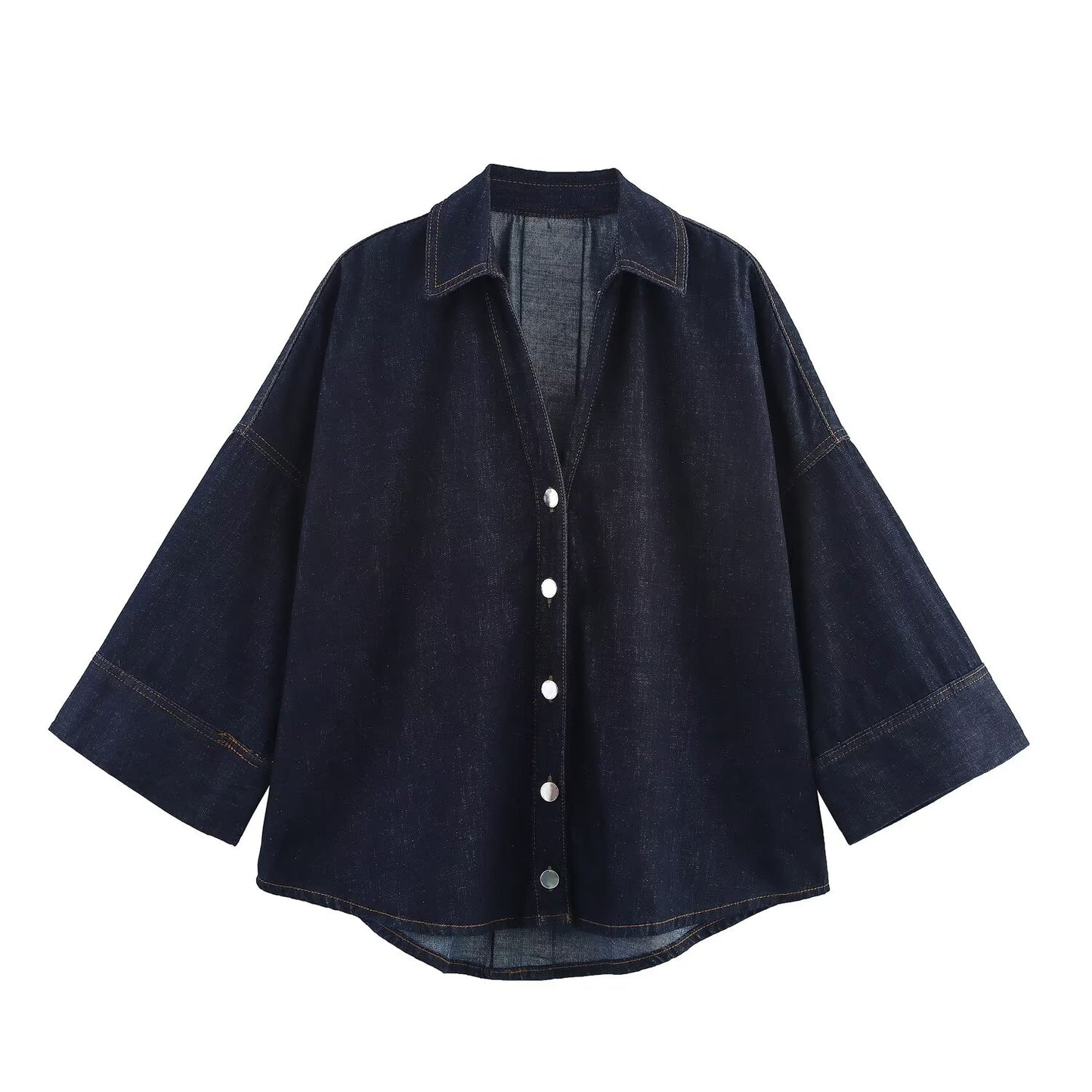 Women's new fashion wide sleeved single breasted denim shirt+Jeans suit