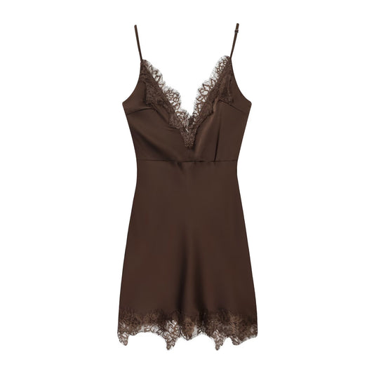 Women's New Fashion Sexy V-neck Lace suspender Mini Dress