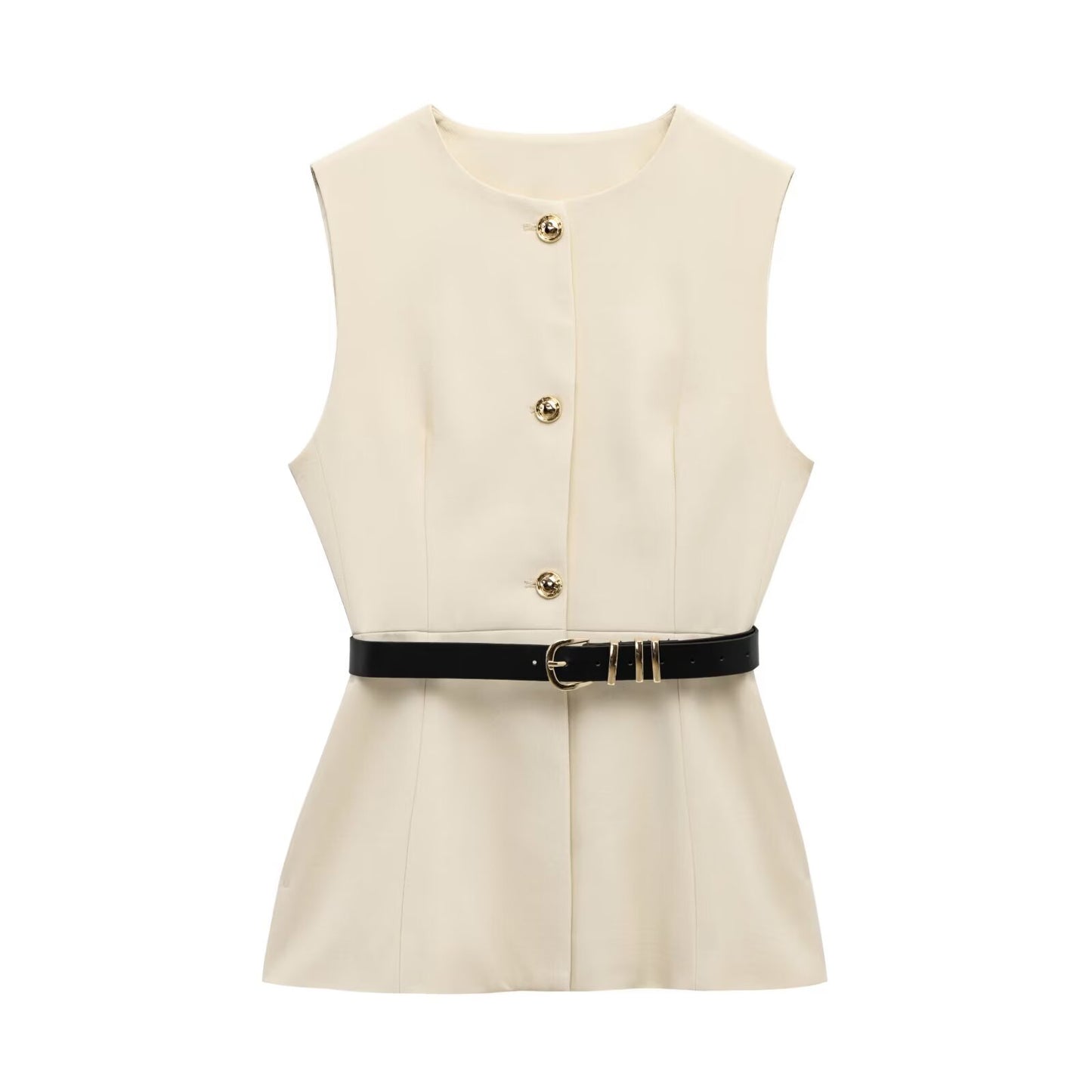 Women's new fashion with Belt casual single breasted O-Neck vest+Pants Women's suit