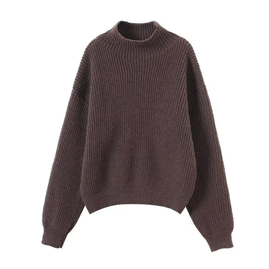 Women's new casual high neck long sleeved knitted sweater