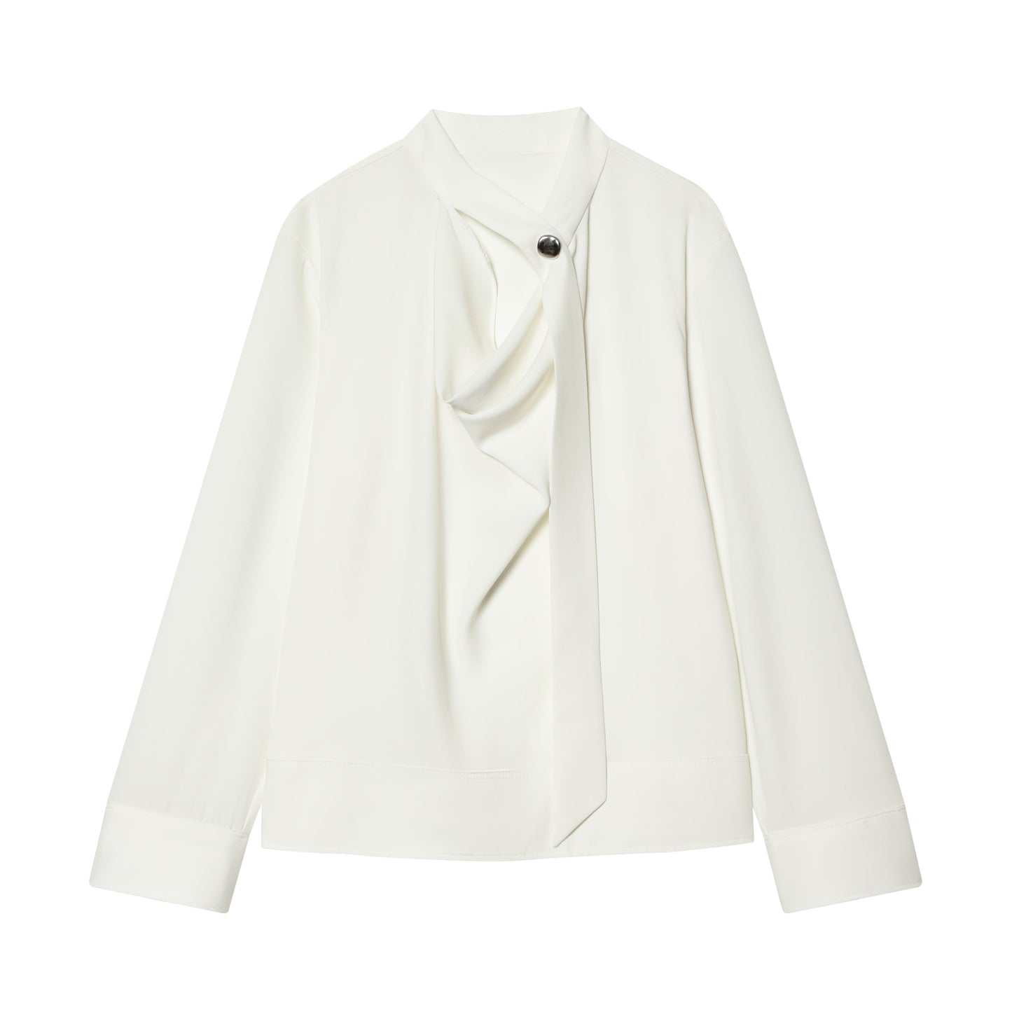 Women's lace up collar pleated shirt