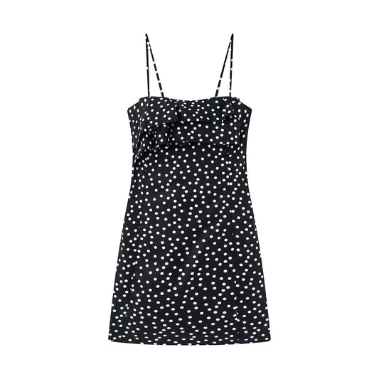 Women's sleeveless polka dot suspender dress
