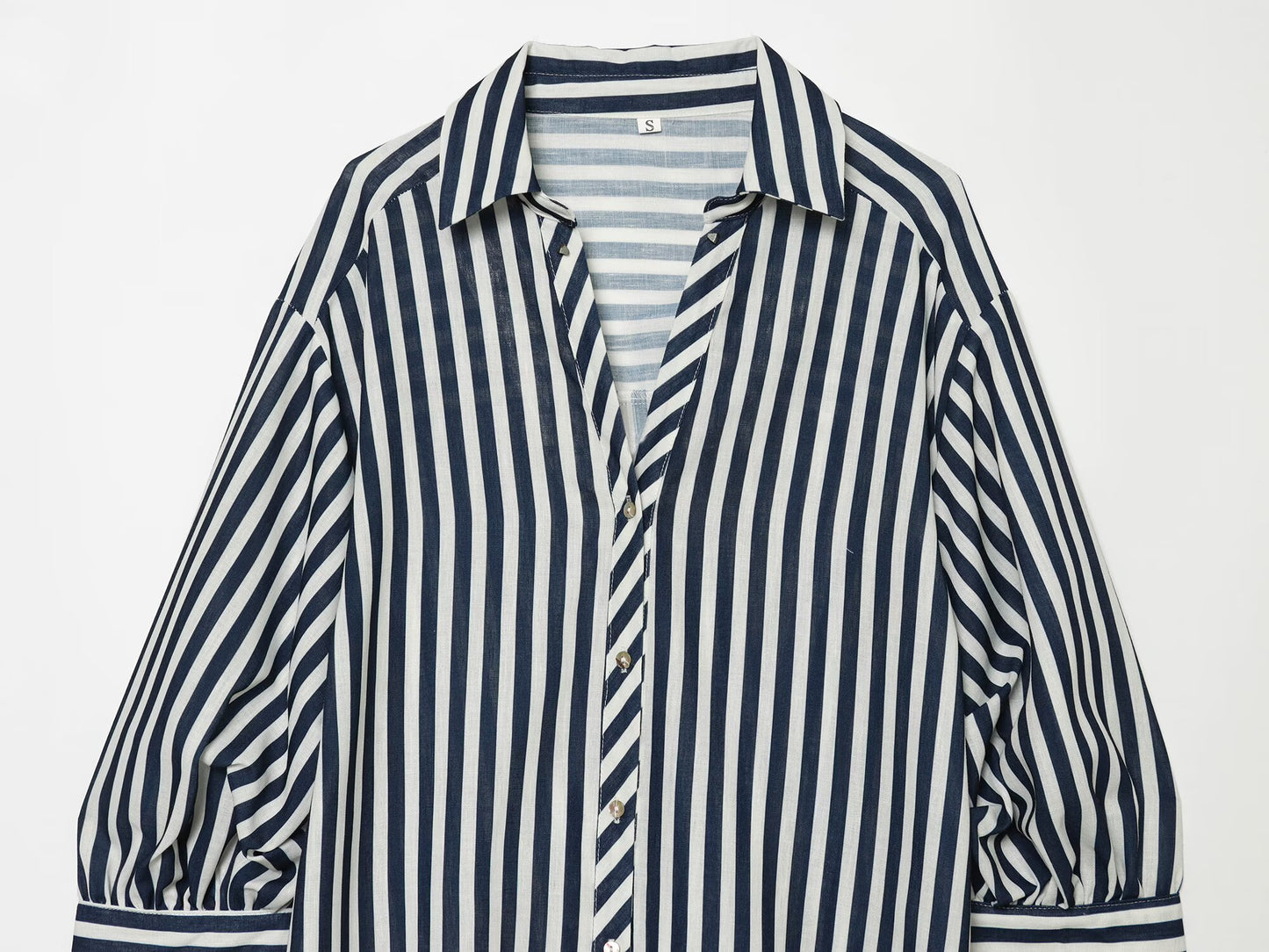 Women's bubble sleeve linen striped shirt