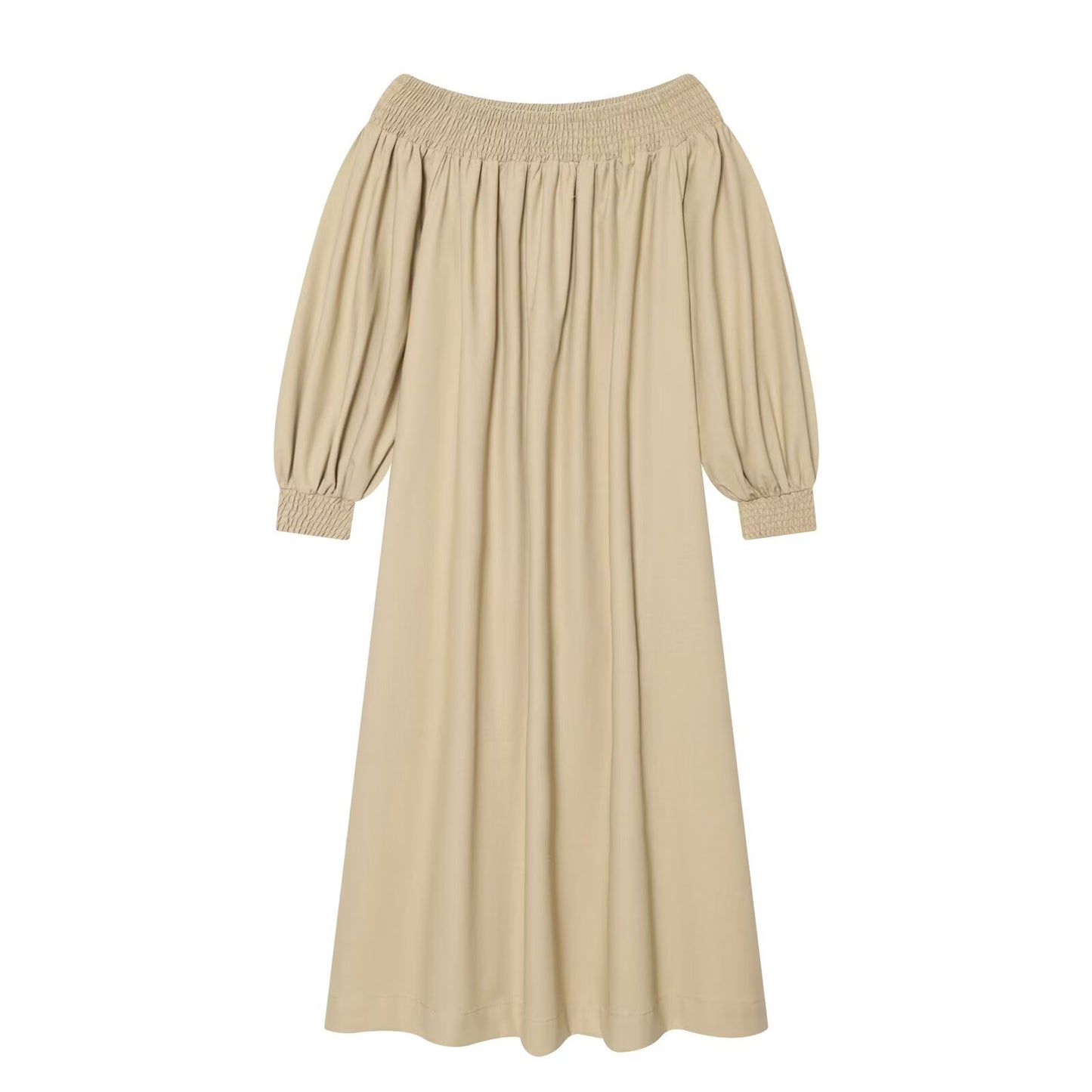 Women's off shoulder linen blended MIDI dress
