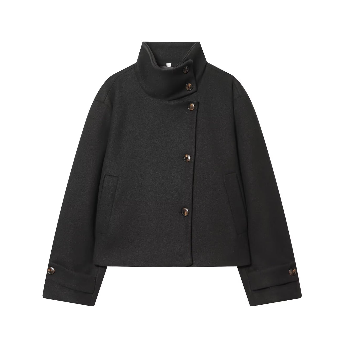 Women's loose standing collar warm woolen coat