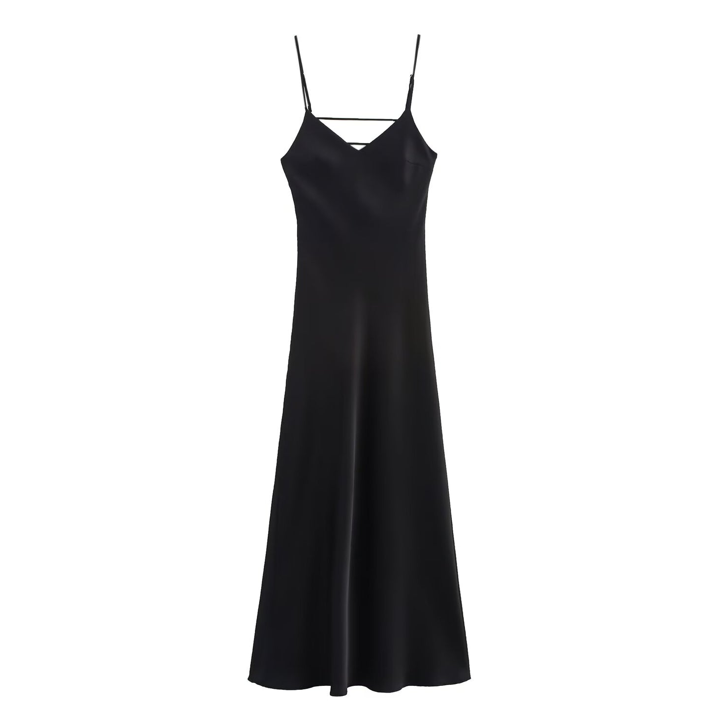 Women's summer chic Fashion multi colored satin texture suspender MIDI dress