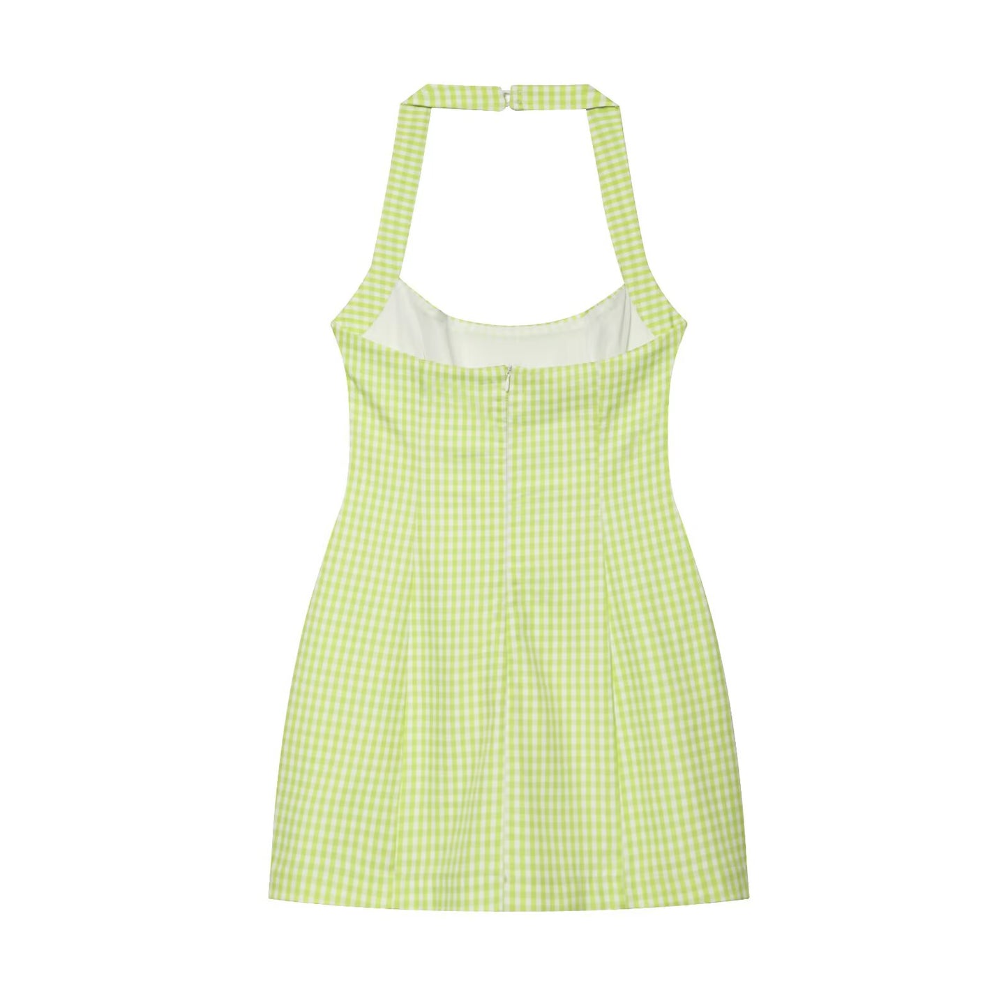 Women's slim plaid halter neck dress