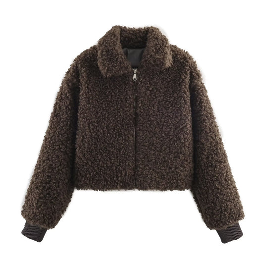 Women's short Lapel thick fleece jacket Coat