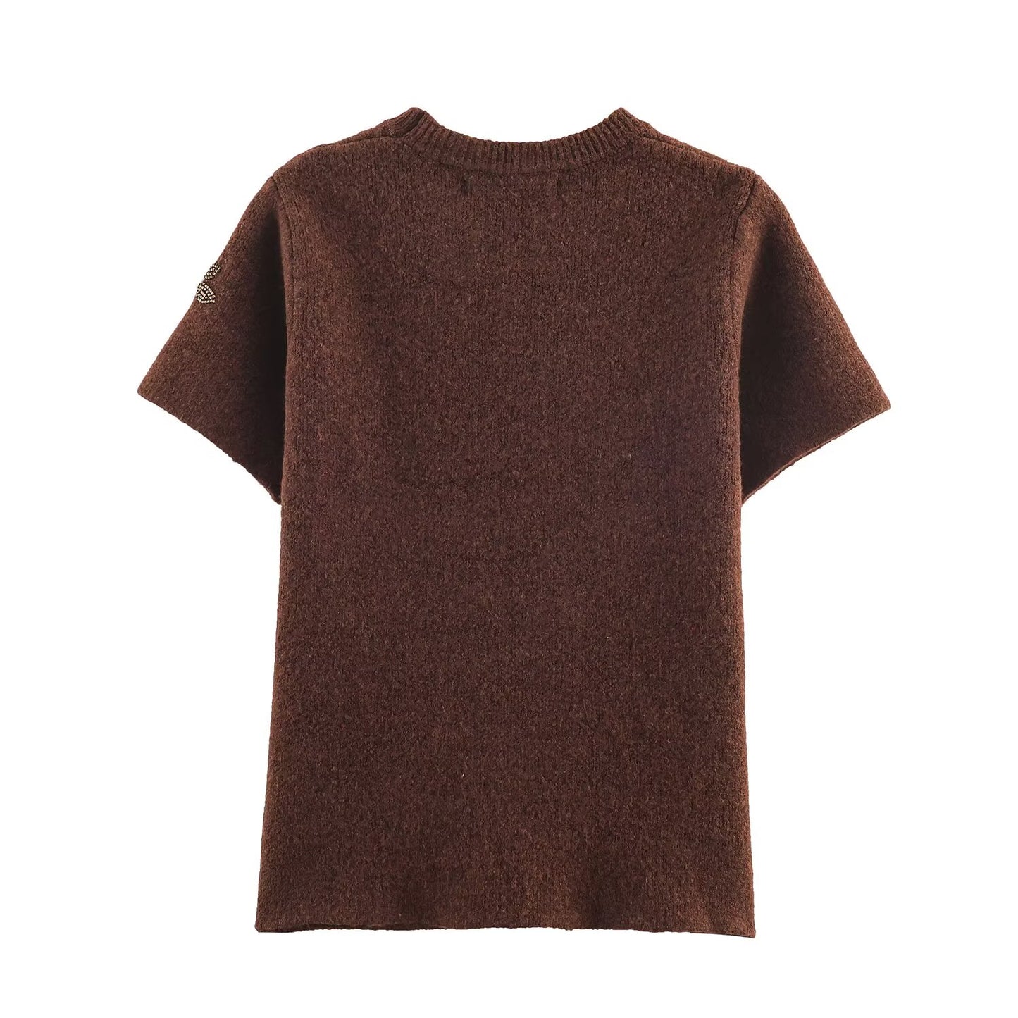 Women's beaded decorative short sleeved knitted sweater