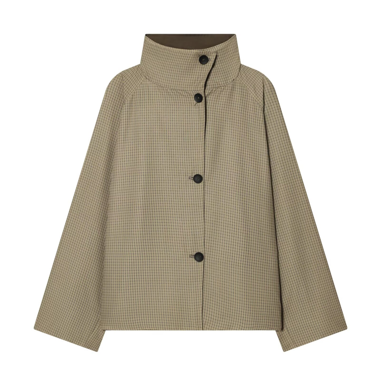 Women's short double-sided wear plaid windbreaker Coat