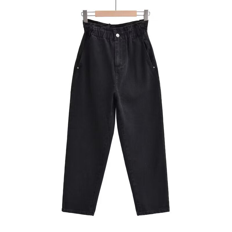 Women's casual high waisted paper bag style jeans