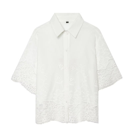 Women's casual hollowed out embroidered shirt