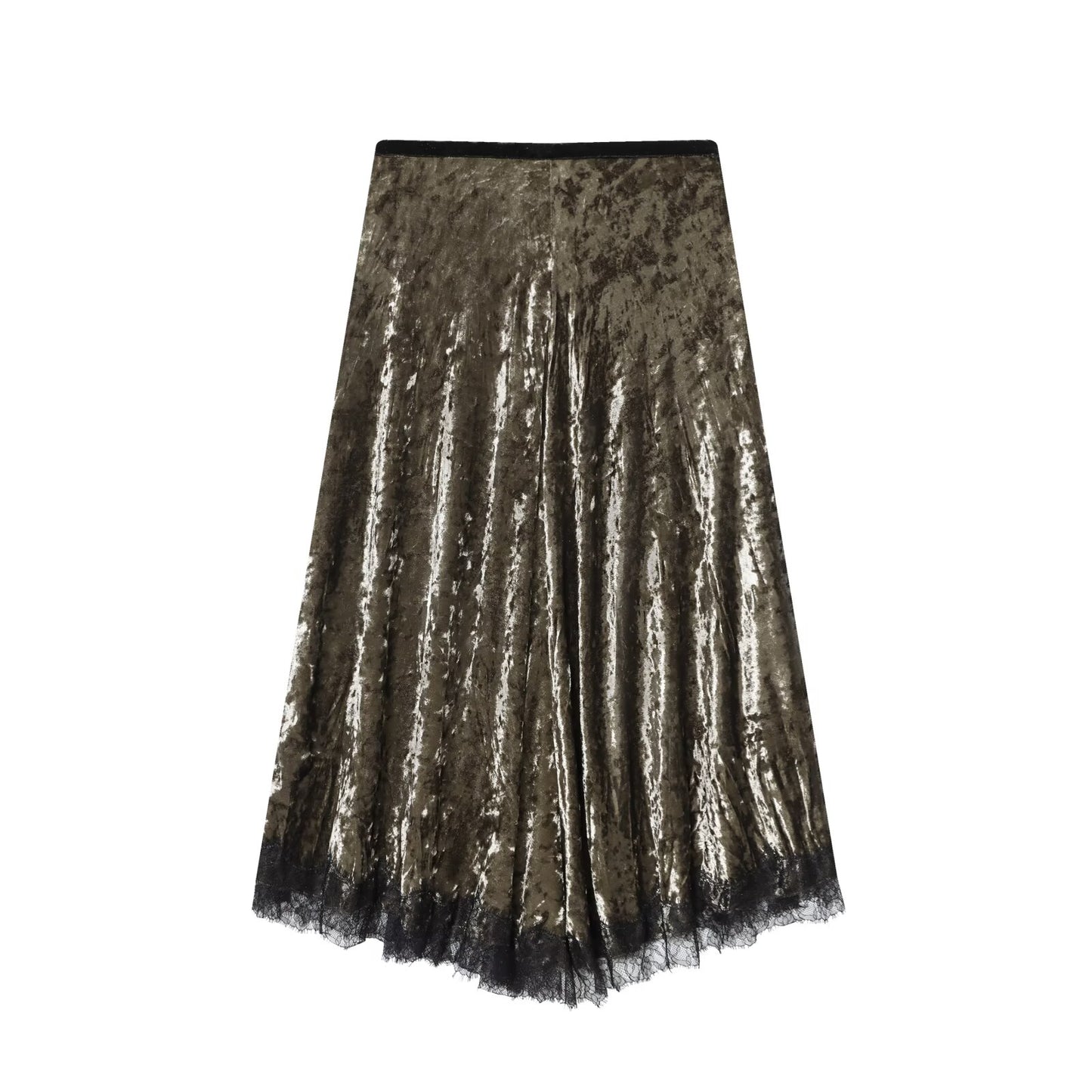 Women's New Fashion Retro Velvet Lace Midi Skirt