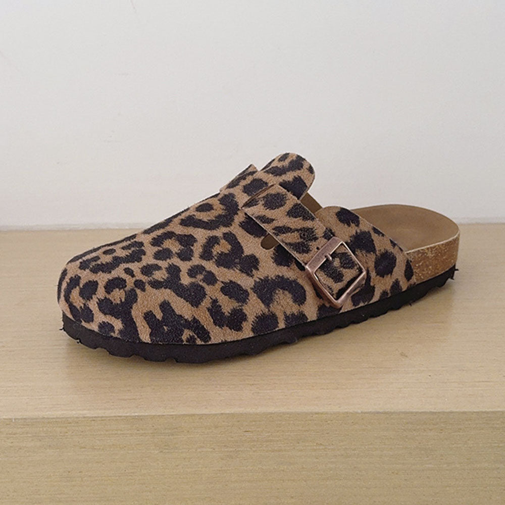 Women's 2026 new leisure cork slippers with half-drag leopard print.