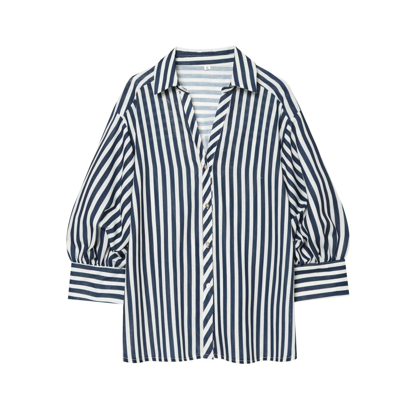 Women's bubble sleeve linen striped shirt