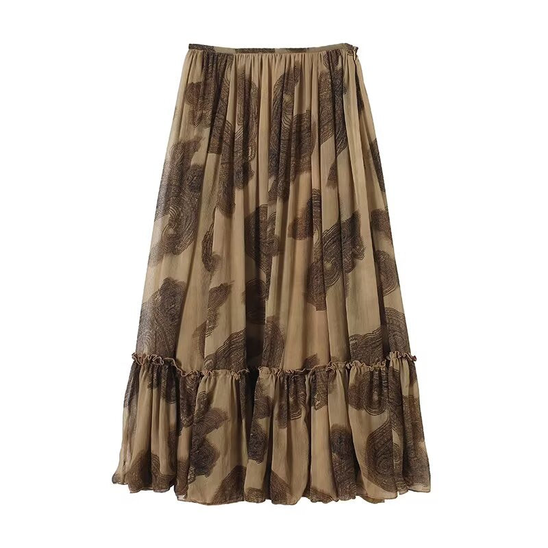 Women's casual retro printed MIDI skirt