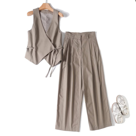 Women's new fashion short cross V-neck suit vest+Pants suit