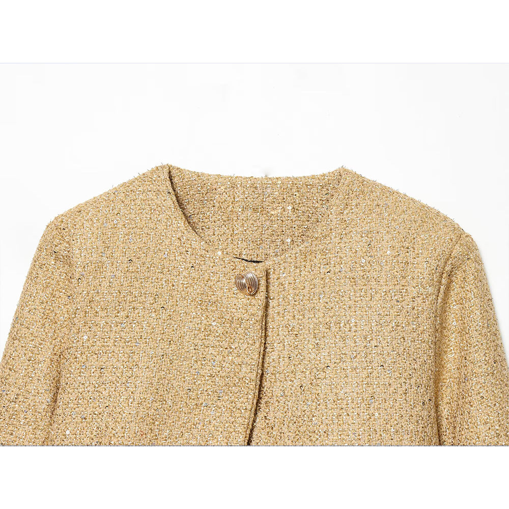 Women's metallic thread decoration short buckle Coat