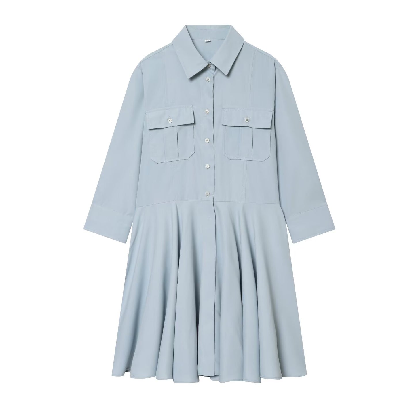 Women's long sleeved pleated shirt style dress